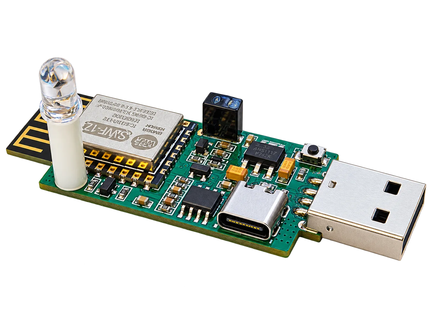 The SLWF-12 — IR transmitter, receiver and USB/UART on one compact board.