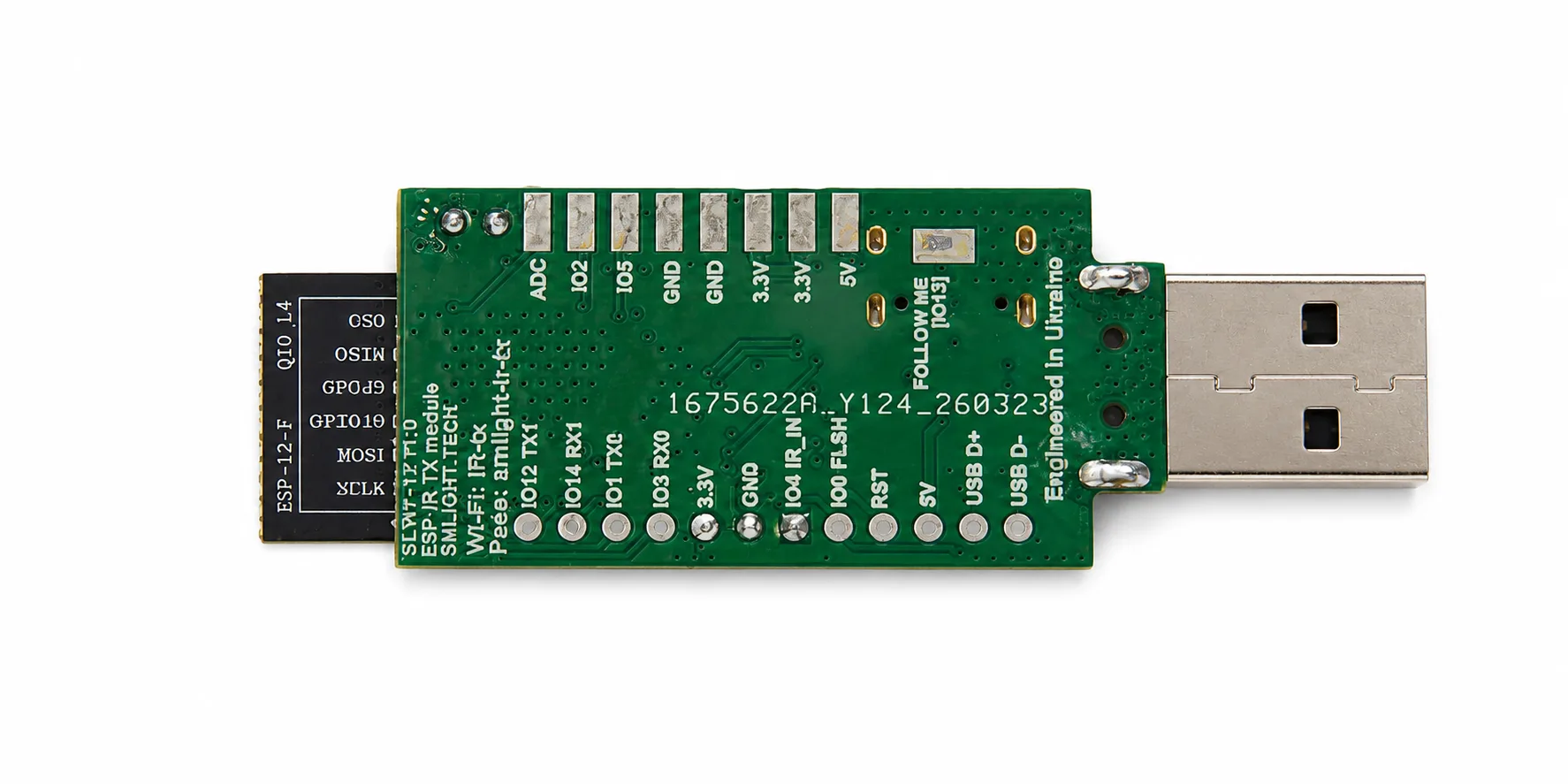 Open pinouts and a built-in USB/UART converter — a developer board, not a black box.