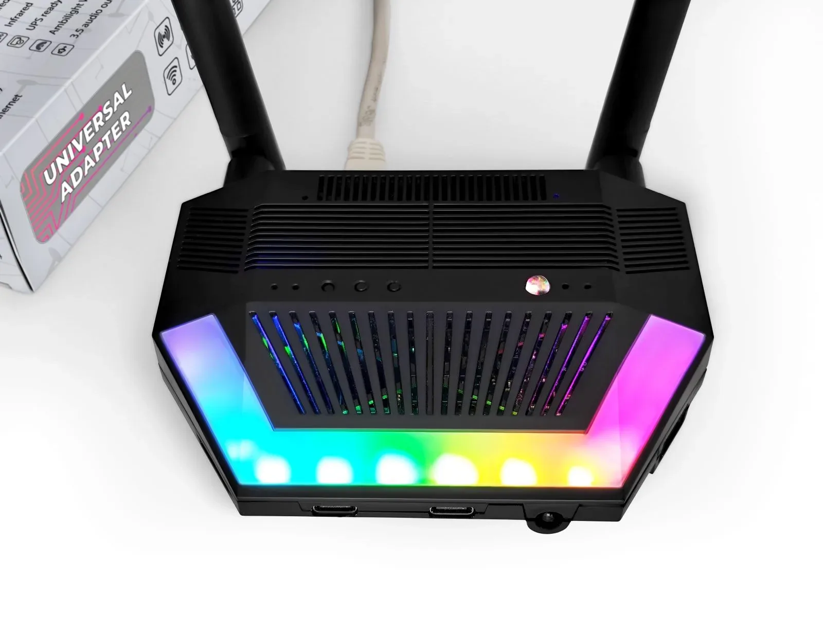 SLZB-Ultima with its addressable RGB lighting lit up