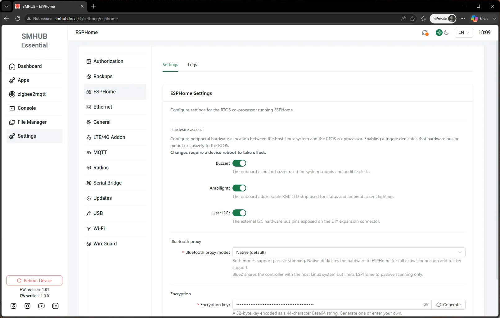 ESPHome co-processor settings