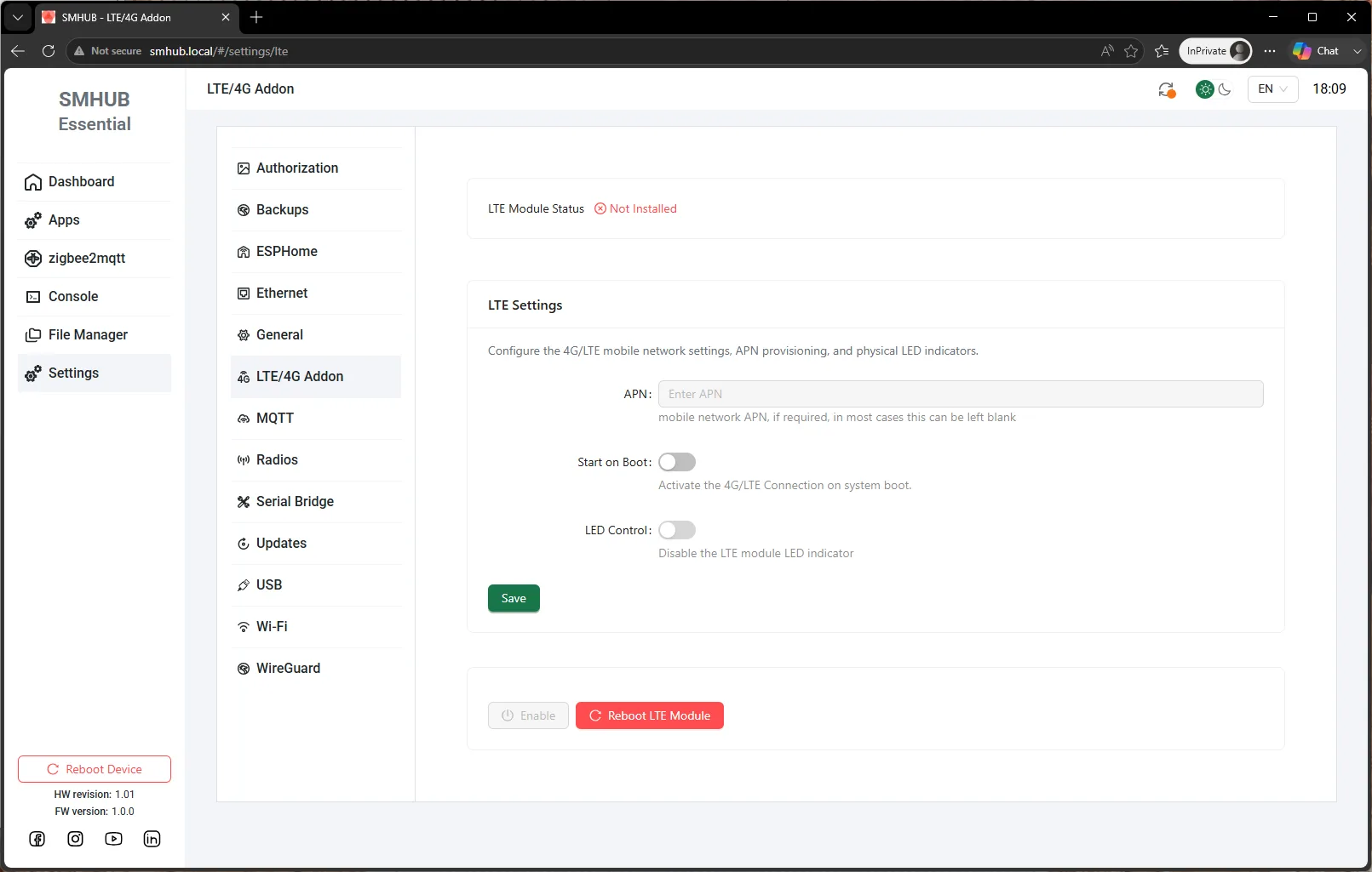LTE / 4G add-on settings