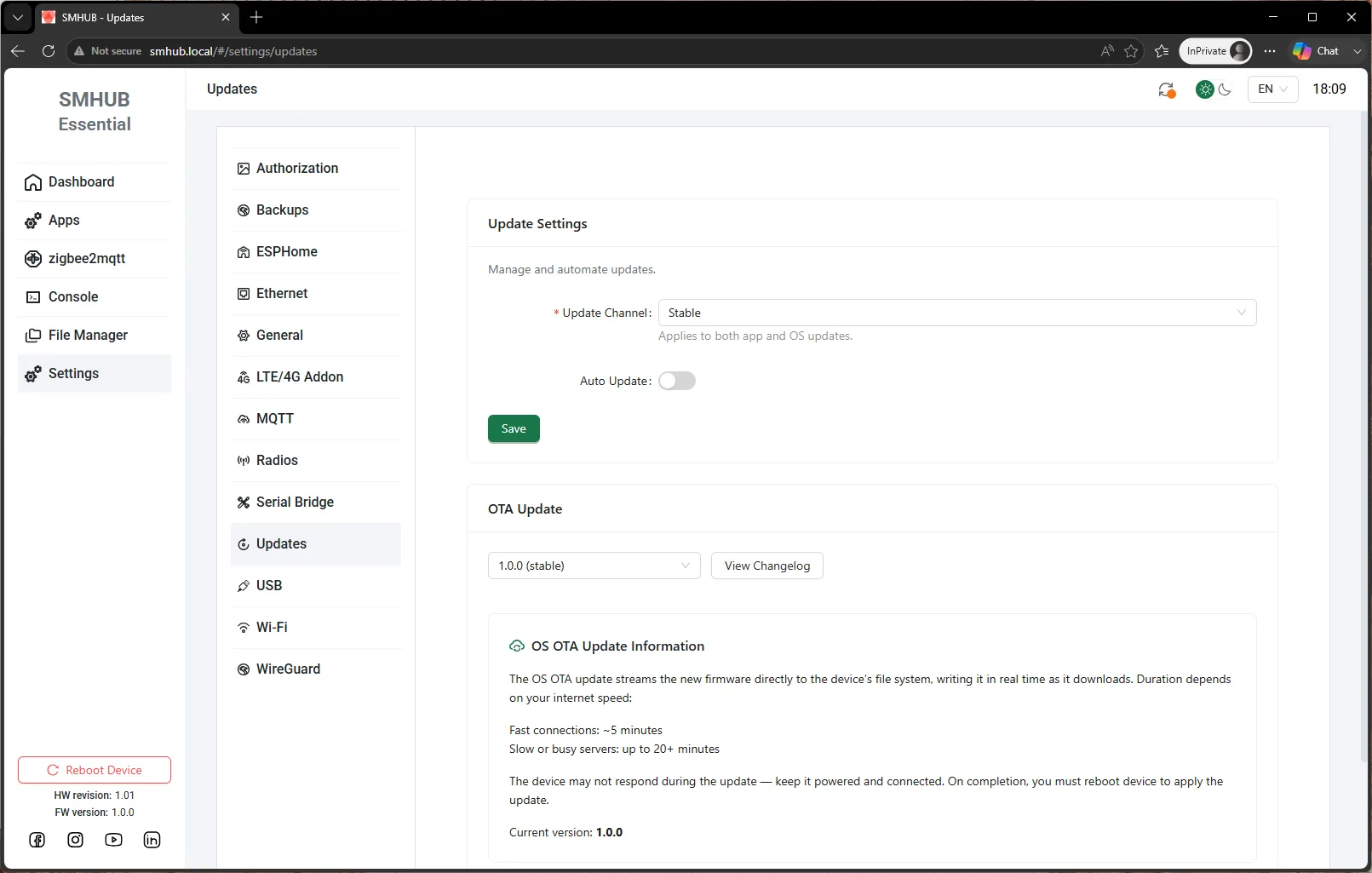 Updates / OTA settings