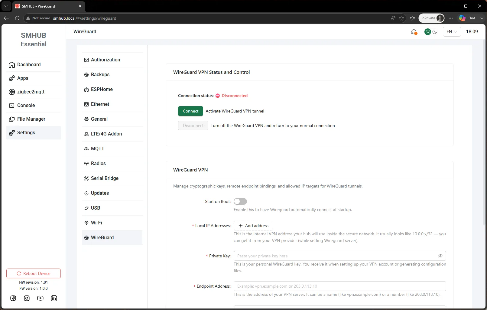 WireGuard VPN settings